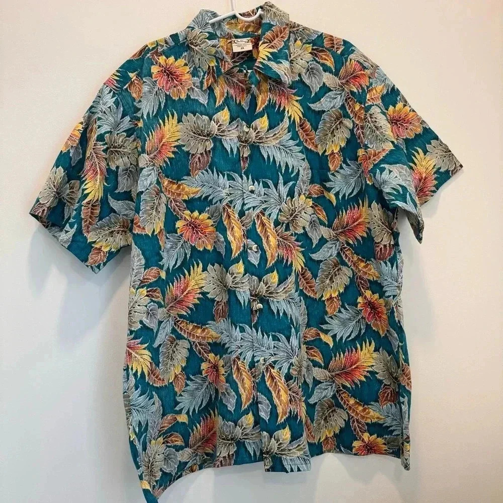 Go‎ Barefoot Men's Island Palms Reverse Aloha Shirt Size 2X